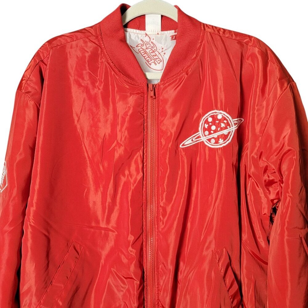 Toy Story Red Pizza Planet Satin Bomber Windbreaker Jacket Adult Medium & Cap L - Picture 4 of 12